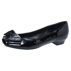 Yves Saint Laurent Black Patent Leather Bow Peep Toe Ballet Flat Size 35