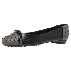 Tod's Black/Grey Leather Dew Ballet Flats Size 38
