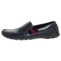 Gucci Blue Leather Web Detail Loafers Size 41.5