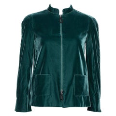 Giorgio Armani Emerald Green Velvet Zip Front Jacket S