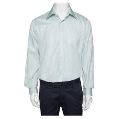 Valentino Pale Green Striped Cotton Long Sleeve Shirt XXL