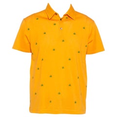 Etro Honey Orange Leaf besticktes Baumwoll-Polo T-Shirt XL