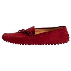Used Tod's For Ferrari Red Suede Bow Slip On Loafers Size 40.5