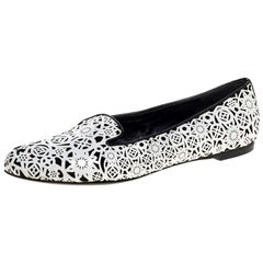 Alexander McQueen Monochrome Laser Cut Patent Leather Smoking Slippers Size 37