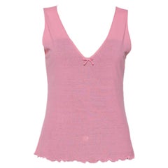 Gucci Pink Cotton Knit Bow Detail Sleeveless Top M