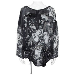 Roberto Cavalli Black Floral Print Silk Sheer Kaftan Blouse S