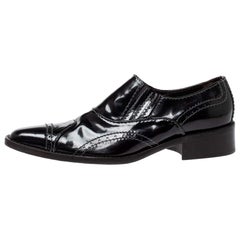 Giorgio Armani Black Patent Leather Stitch Detailed Slip On Loafer Size 38.5