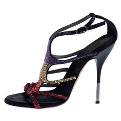Giuseppe Zanotti Multicolor Crystal Embellished Suede Cut Out Sandals Size 37