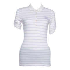 Burberry Brit Off White Striped Cotton Modal Polo T-Shirt XS