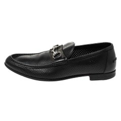Used Gucci Black Perforated Leather Horsebit Slip On Loafers Size 45