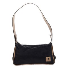 Bally Black/Beige Nylon and Leather Baguette Bag