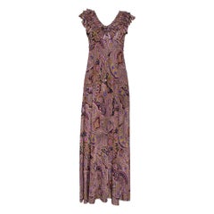 Etro Olive Green Paisley Print Stretch Jersey Ruffled Maxi Dress S