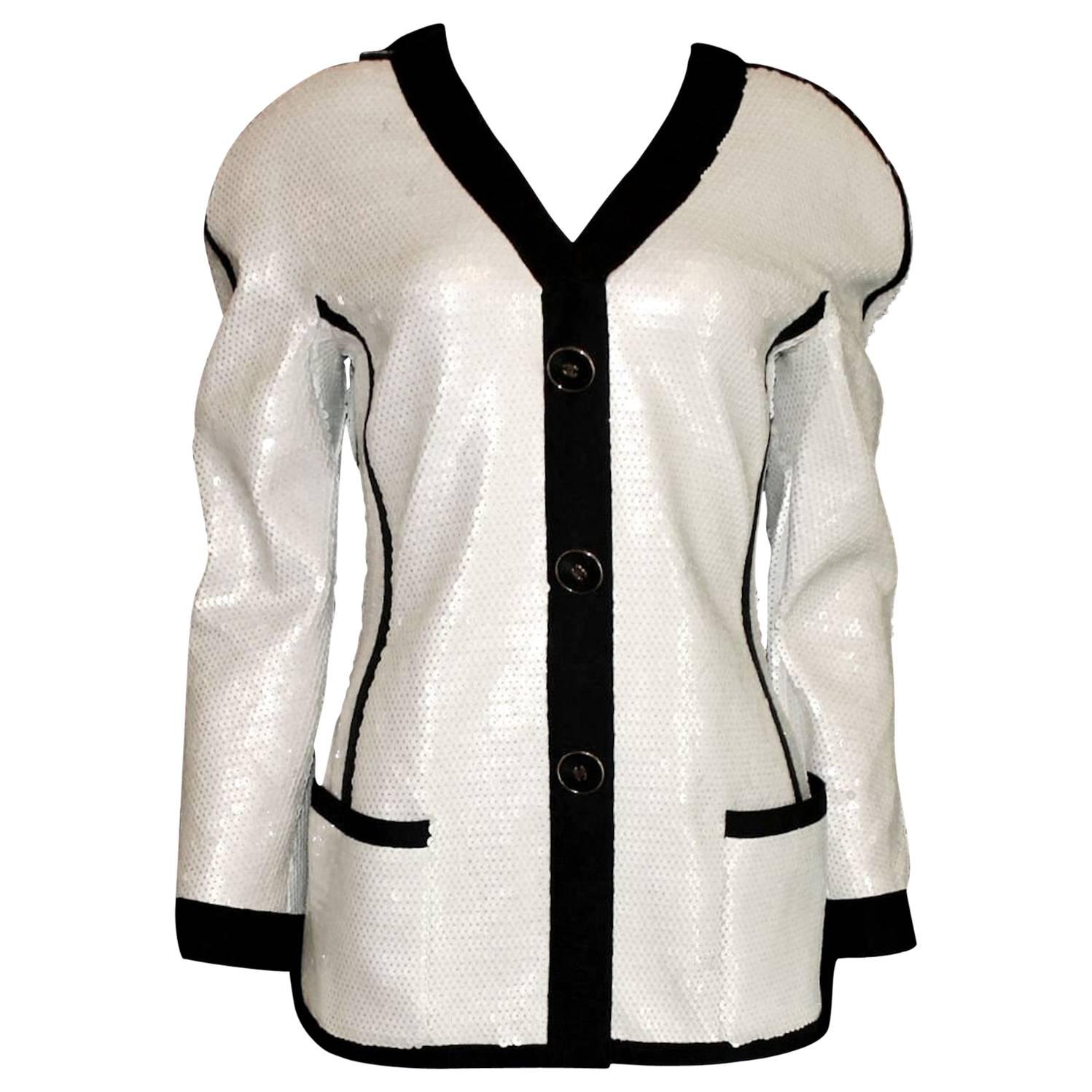 Chanel Y2K Fringed Striped Tweed Jacket CC Logo Buttons & Clover Brooch 40