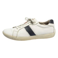 Used Prada White Leather Low Top Sneakers Size 42.5