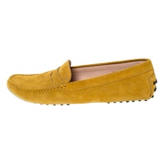 Tod's Yellow Suede Penny Loafers Size 39.5