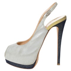 Guiseppe Zannotti Tri Color Nubuck Peep Toe Slingback Platform Sandals Size 36.5