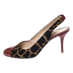 Fendi Multicolor Patent Leather & Leopard Print Fabric Slingback Sandals Size 39