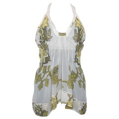 Roberto Cavalli Cream Printed Silk Sheer Halter Top S