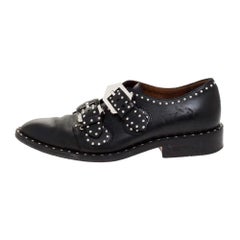 Givenchy Black Leather Studded Double Monk Flats Size 36