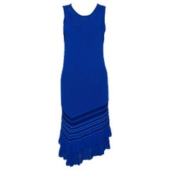 Roberto Cavalli Blue Stretch Knit Asymmetric Hem Dress M