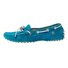 Tod's für Ferrari Teal Blau Wildleder Schleife Loafers Größe 35.5