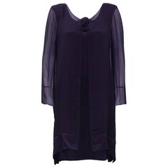 1980's Holly Harp Deep Purple Chiffon and Silk Dinner Dress 6