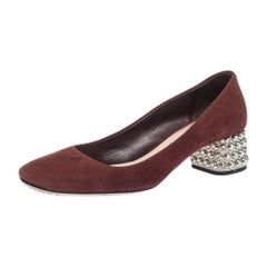 Used Miu Miu Burgundy Suede Crystal Heel Pumps Size 37