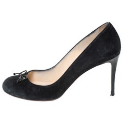 Used Christian Louboutin Black Suede And Leather Bow Tie Pumps Size 40