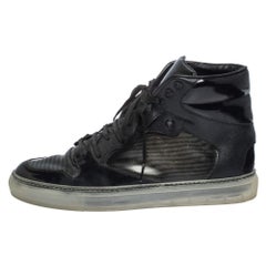 Balenciaga Black Leather and PVC Patchwork High Top Sneakers Size 41