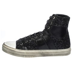 Amiri Black Glitter and Leather Vintage Sunset High Top Sneakers Size 42