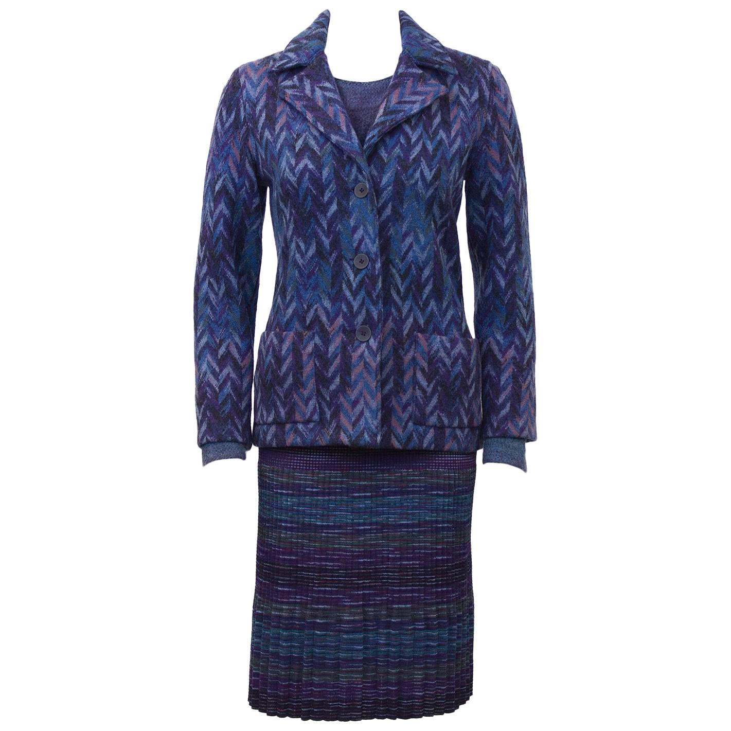 1990's 3 Piece Missoni Skirt Suit With Matching Sweater For Sale