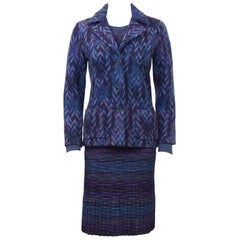 1990's Blue and Purple 3 Piece Missoni Skirt Suit With Matching Sweater