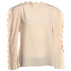 Used Fendi Cream Silk Scalloped Long Sleeve Blouse S