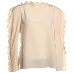 Fendi Creme Seide mit Wellenschliff Langarm Bluse S