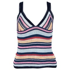 Missoni Multicolor Gestreiftes Rippenstrick-Top mit V-Ausschnitt M