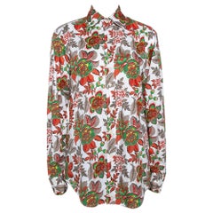 Etro Weißes & rotes bedrucktes Hemd aus Stretch-Baumwoll mit Knopfleiste aus geblümtem Blumendruck M 