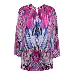 Robert Cavalli Rosa bedrucktes Stretch-Seiden-Tunika-Top M