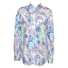 Etro Mehrfarbiges Hemd aus Stretch-Baumwoll mit Paisleymuster und Knopfleiste vorne, L