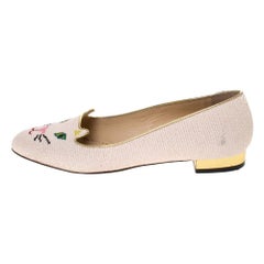 Charlotte Olympia - Chausssures de ballet en toile brodée Emoticat Cheeky Kitty - Taille 40