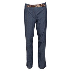 Roberto Cavalli - Pantalon en coton extensible indigo avec bordure imprimé léopard L