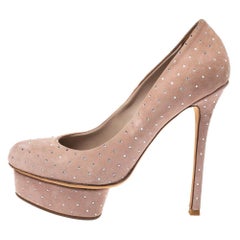 Le Silla Beige Crystal Embellished Suede Platform Pumps Size 36