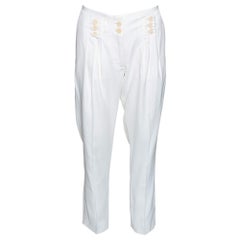 Stella McCartney Cream Coated Silk Button Detail Tapered Trousers S