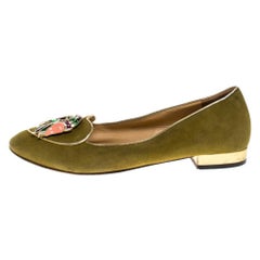 Charlotte Olympia Green Suede Capricorn Smoking Slippers Size 37.5