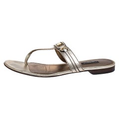 Dolce & Gabbana Metallic Gold Leather Thong Slide Sandals Size 40