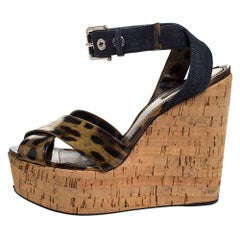 Dolce & Gabbana Leopard Print Patent Leather & Wedge Platform Sandals Size 41