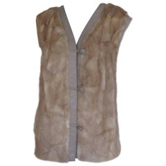 Sleeveless Mink fur Vest Gilet trimmed with Leather