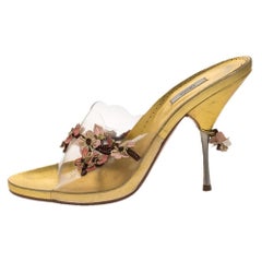 Prada Multicolor PVC and Leather Flower Embellished Slide Sandals Size 38.5