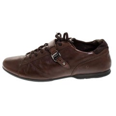 Used Salvatore Ferragamo Brown Leather Low Top Sneakers Size 45.5