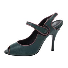 Dolce & Gabbana Green Leather Mary Jane Peep Toe Pumps Size 40 