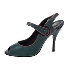 Dolce & Gabbana Green Leather Mary Jane Peep Toe Pumps Size 40